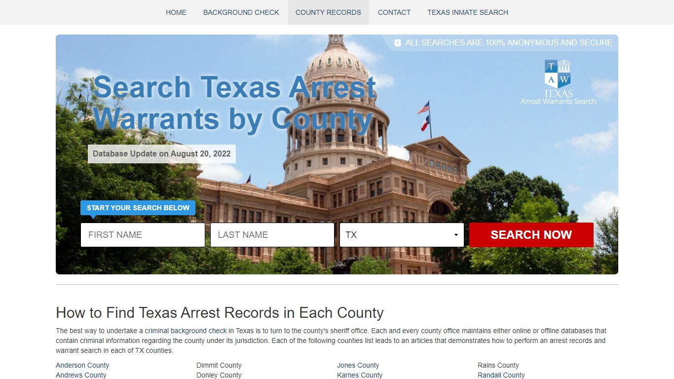 Texas Arrest Records by County